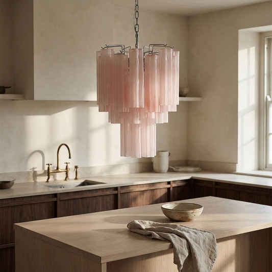 Luciana tiered ribbed glass pendant light in a warm neutral interior