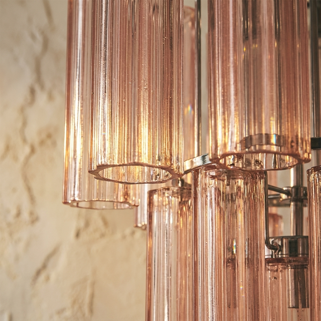 Luciana tiered ribbed glass pendant light in a warm neutral interior