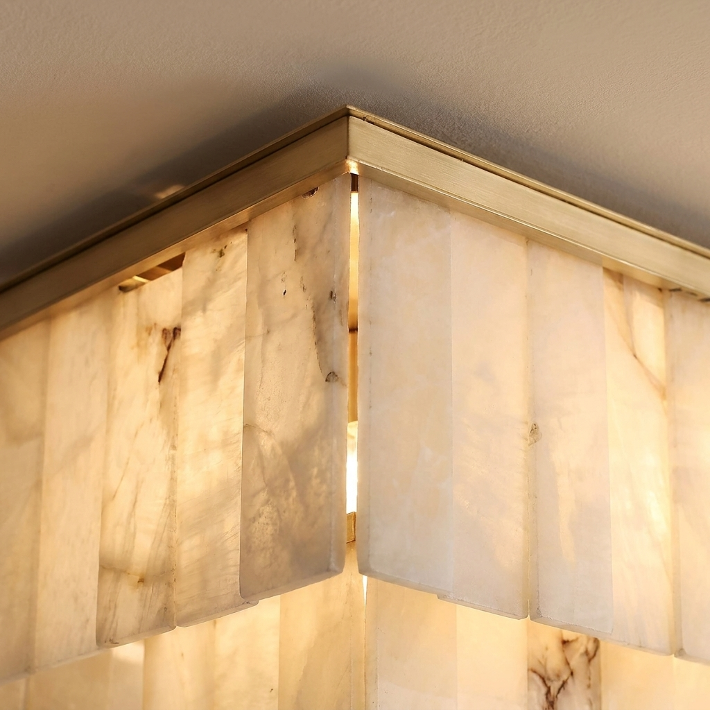 Windham linear alabaster semi flush ceiling light in a warm neutral interior