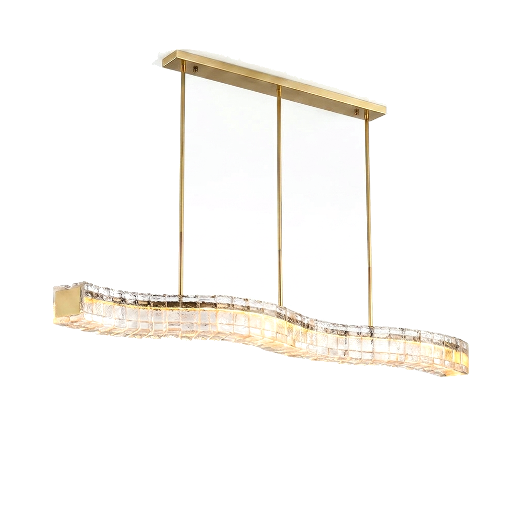 Aspen rippled cast glass linear chandelier on a white background