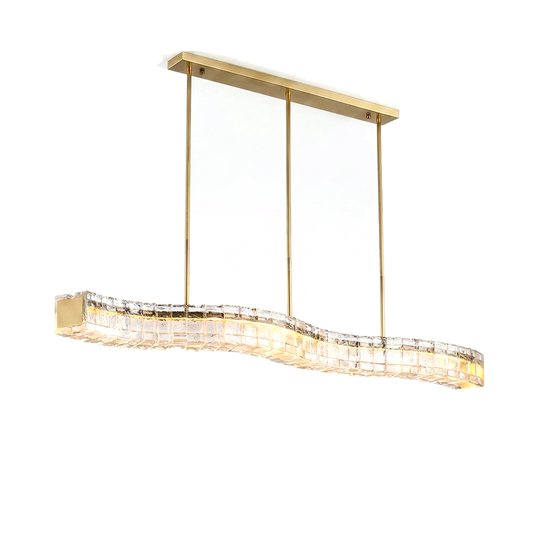 Aspen rippled cast glass linear chandelier on a white background