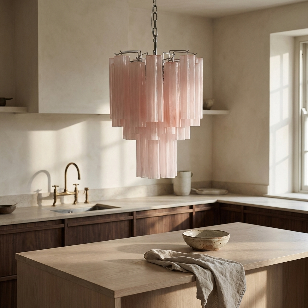 Luciana tiered ribbed glass pendant light in a warm neutral interior