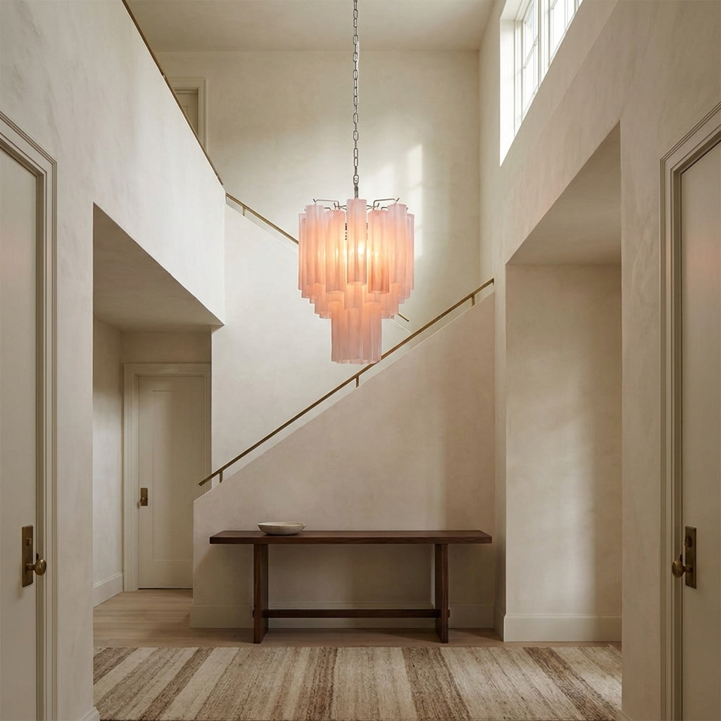 Luciana tiered ribbed glass pendant light in a warm neutral interior