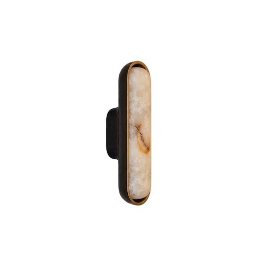 Sirona stone capsule wall light with brass bezel on a white background