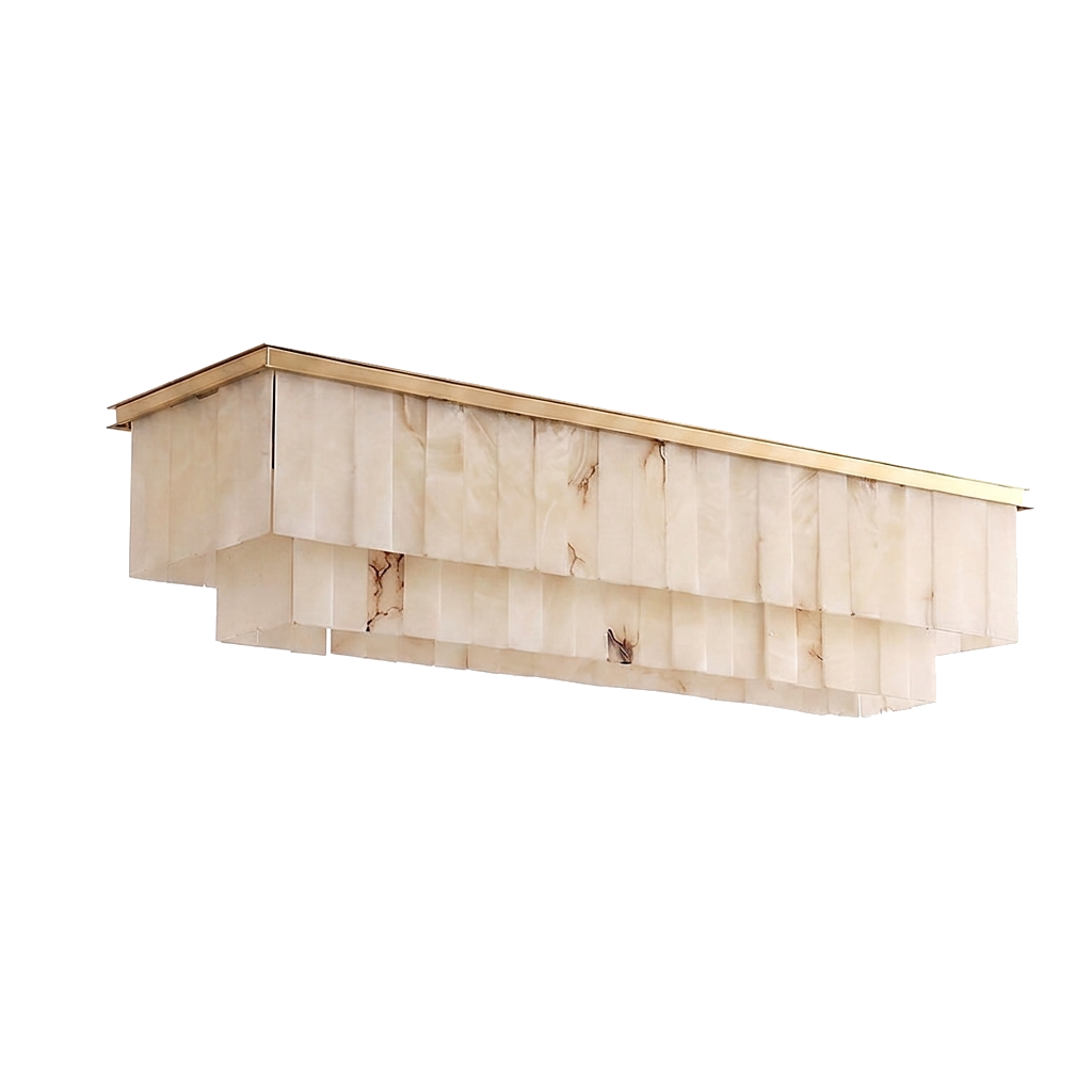 Windham linear alabaster semi flush ceiling light on a white background