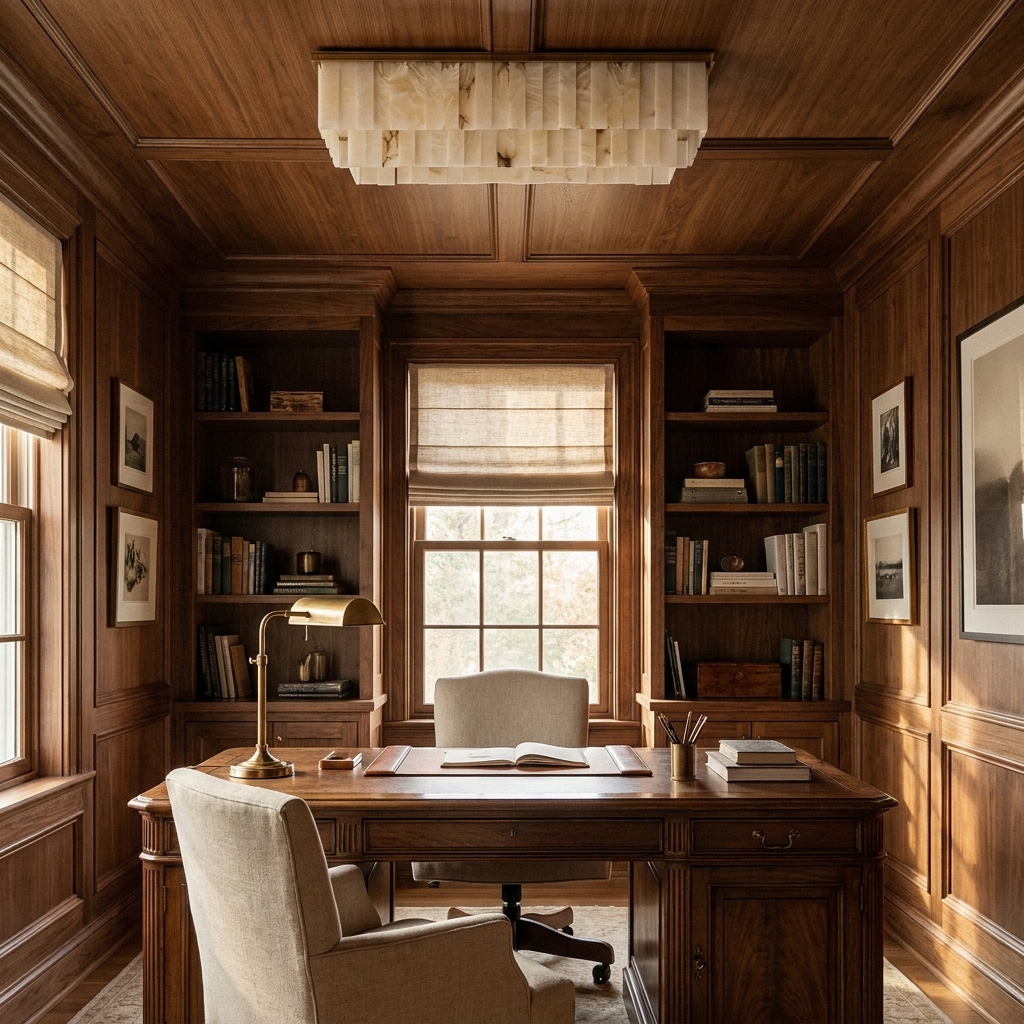 Windham linear alabaster semi flush ceiling light in a warm neutral interior